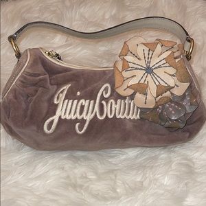 Juicy Couture Small Taupe Velour & Leather Bag
